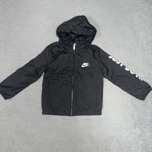 Nike Just Do It Windrunner Youth Sz 3T Black Hooded Full Zip Windbreaker Jacket